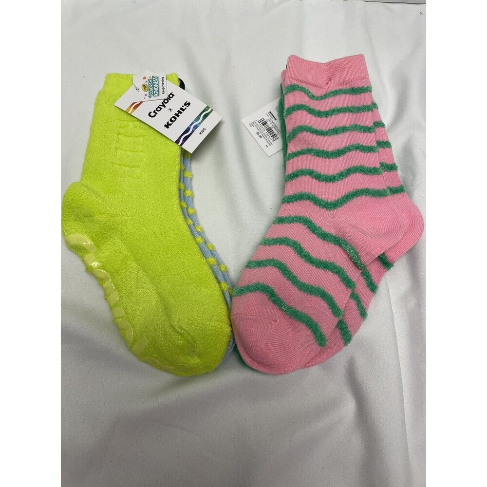 New Crayola 2-pack With Grips Terry Eyelash Wave Socks / Kids Socks 4 pairs